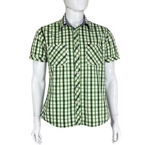Pepe Jeans London Men’s Vintage Green Plaid Short Sleeve Button Down